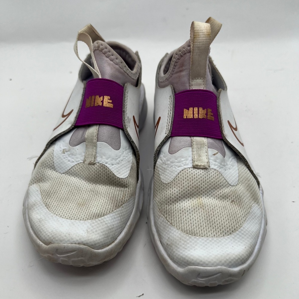Nike Flexrunner 2 Kids White Purple Gold Slip On Running Shoes Girls 1y - Picture 2 of 5